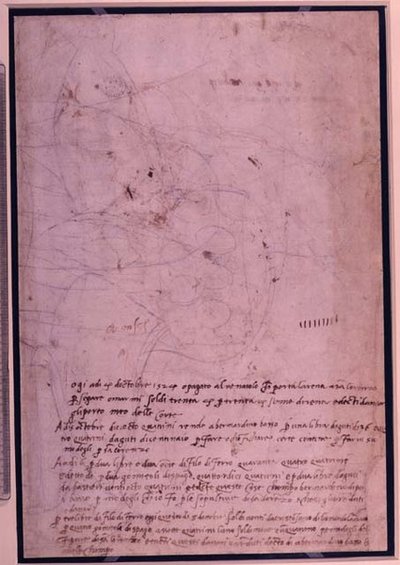 Page from a Sketchbook, with Script by Michelangelo Buonarroti